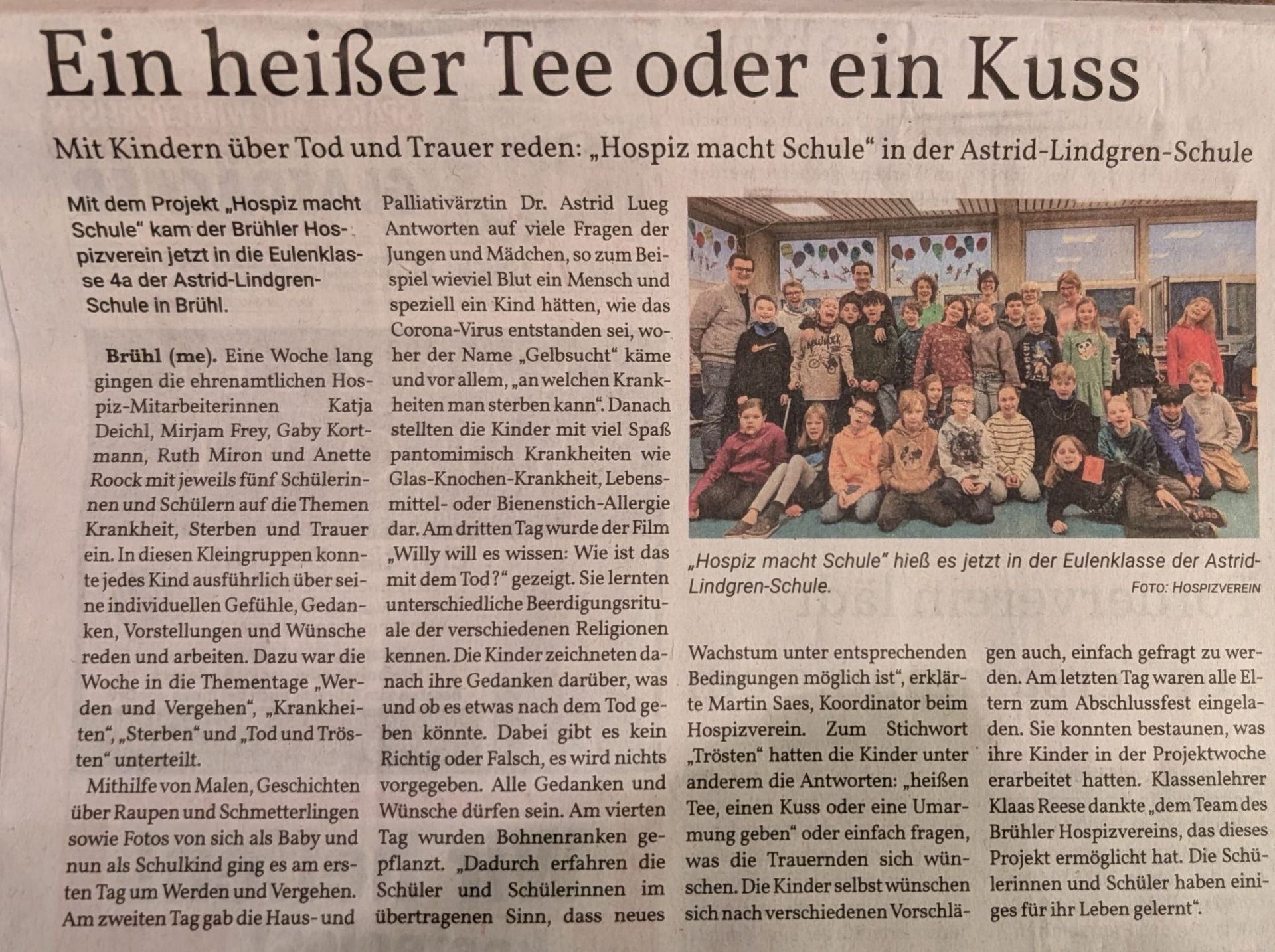 Hospiz Macht Schule Projektwoche Februar 2025 Astrid-Lindgren-Schule-Eulenklasse 4a-Brühl